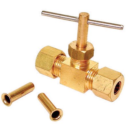 DIAL MFG 1/4" H X 2-3/4" W Tan Brass Straight Needle Valve 9406